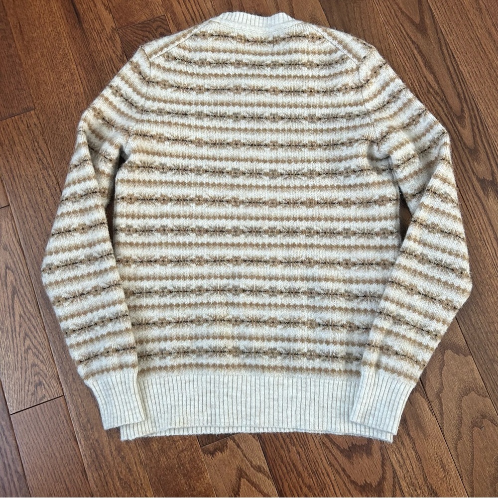 American Eagle Outfitters Cream and Brown Striped Fair Isle Crewneck Sweater XS - Picture 2 of 7